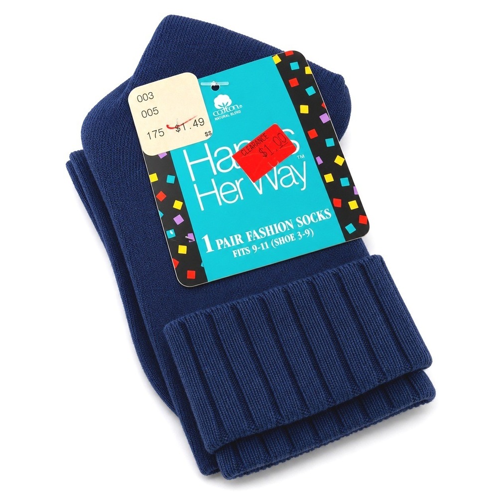 NWT VTG 80s 90s Hanes Her Way Women's Fashion Socks Blue Sz‎ 9-11 (Shoe 3-9) USA